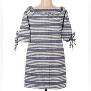 Vince Camuto Womens Linen Cotton Lined 3/4 Sleeve Shift Dress Size 12 Blue Gold